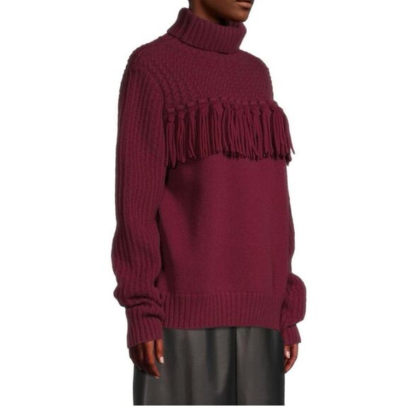JASON WU Fringe Wool Turtleneck Sweater in Wine NWT Size Small - Picture 4 of 10
